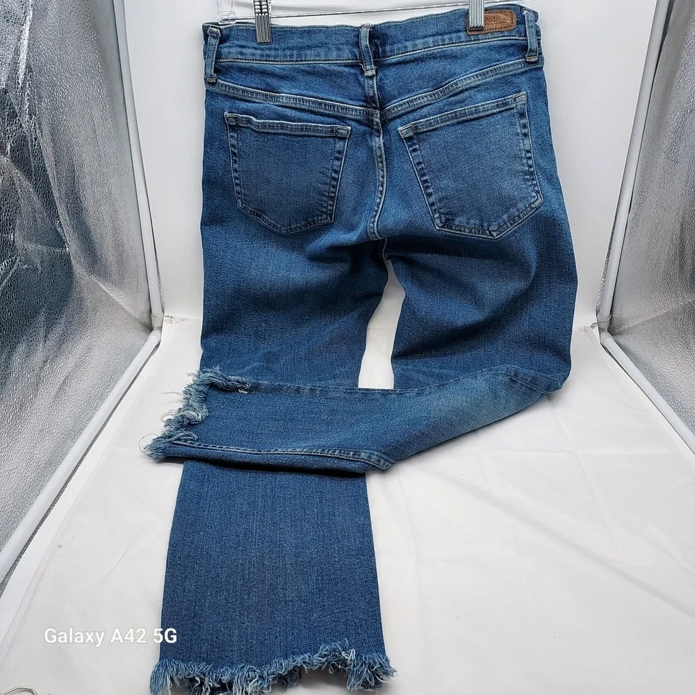 Polo‎ Ralph Lauren The Tompkins Mid Rise Skinny Jeans Blue Distressed Size 30